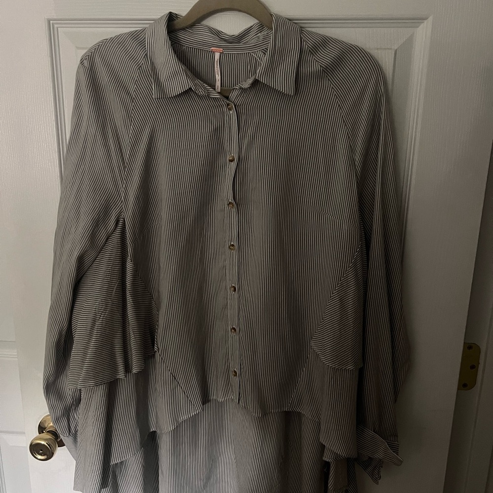 Free People Striped Button Down Shirt - Black and White